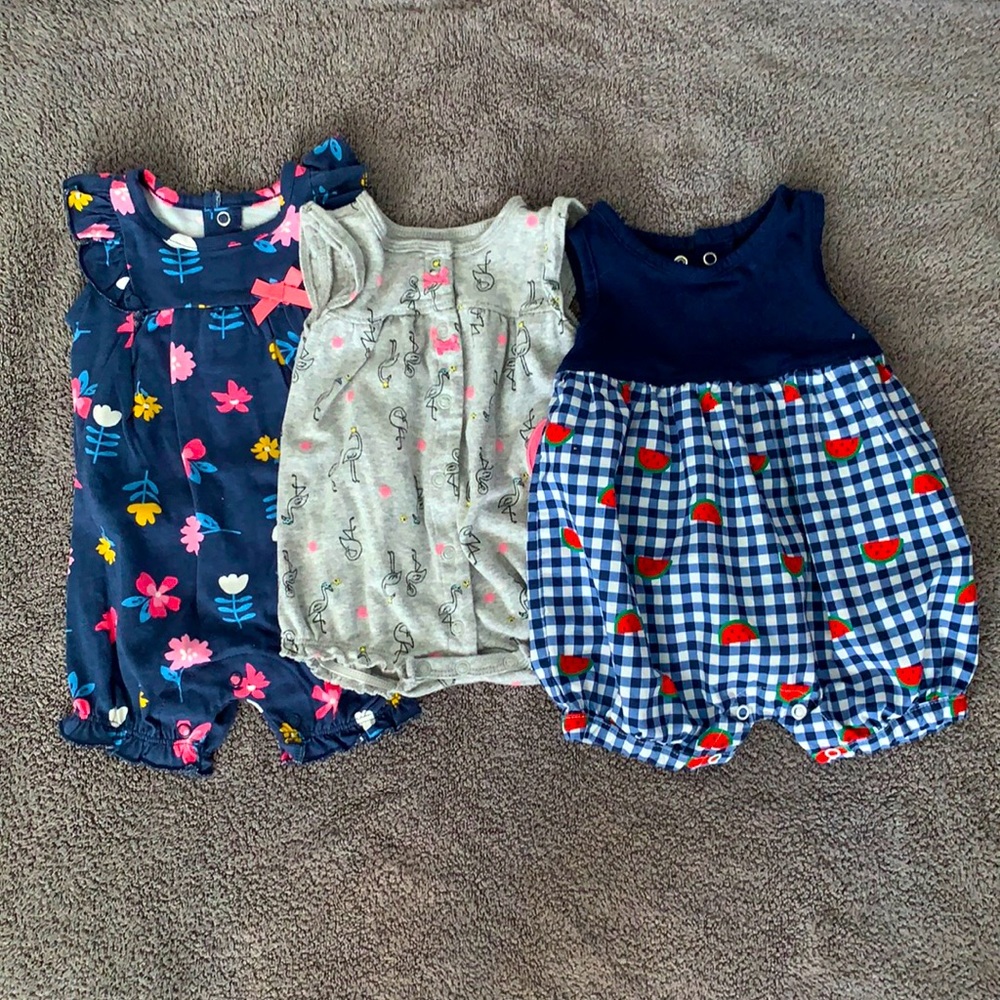 Set of Three Bubble Shorts Onesie Rompers